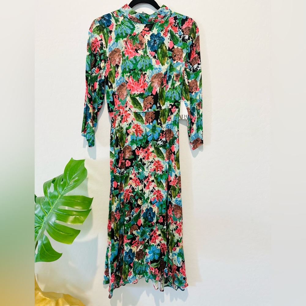 Zara NWT Watercolor Floral with Open Back Midi Dress